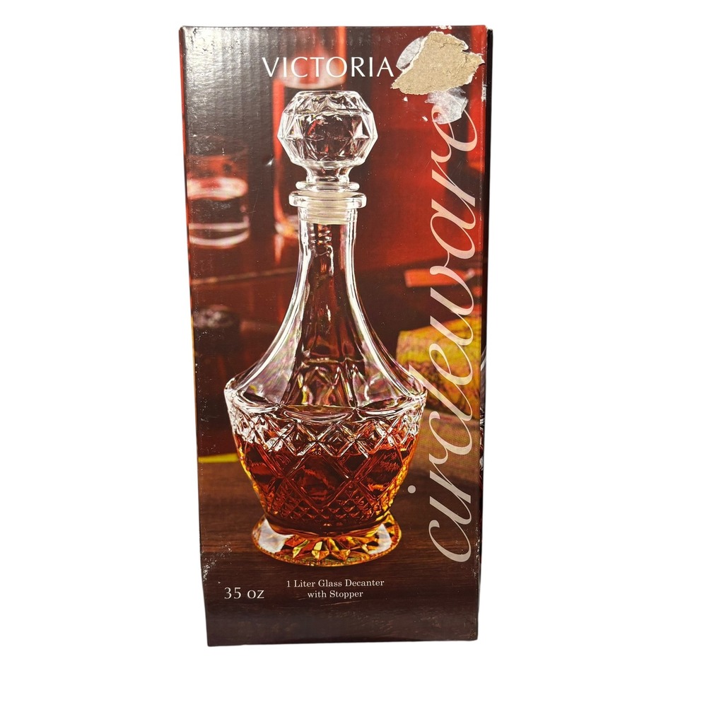 Victoria Circleware Glass Decanter with Stopper 1 Liter 35‎ oz Bourbon Wiskey